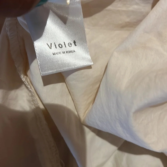 Violet Puff Sleeve  Gauze Peasant Dress Beige Sz Large - Picture 8 of 14